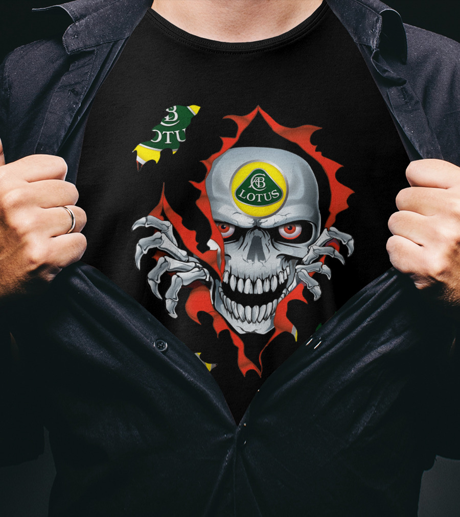 Lotus Skull With Racing Logo And Fiery T-Shirt