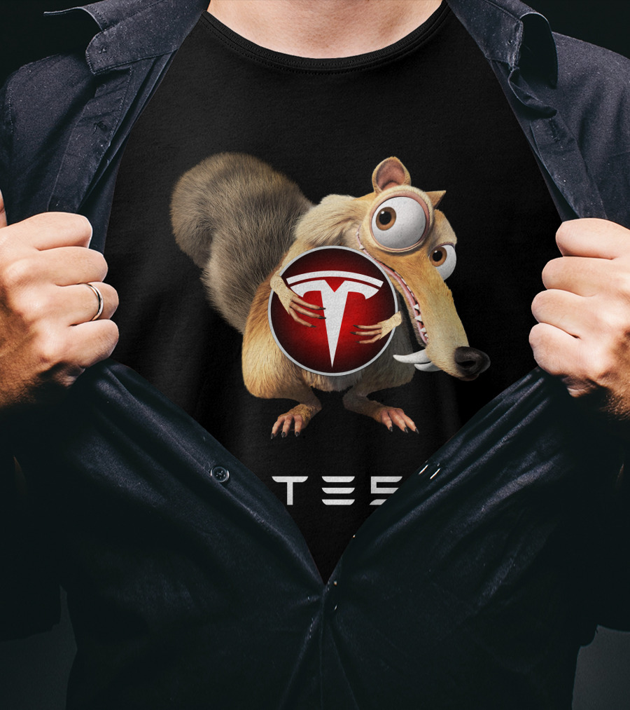 Tesla Ice Age Character Holding Tesla T-Shirt