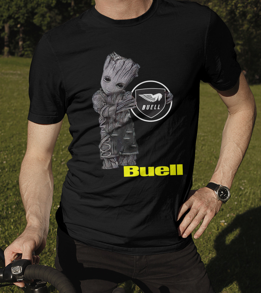 Buell Motorcycle Logo With Groot Character T-Shirt