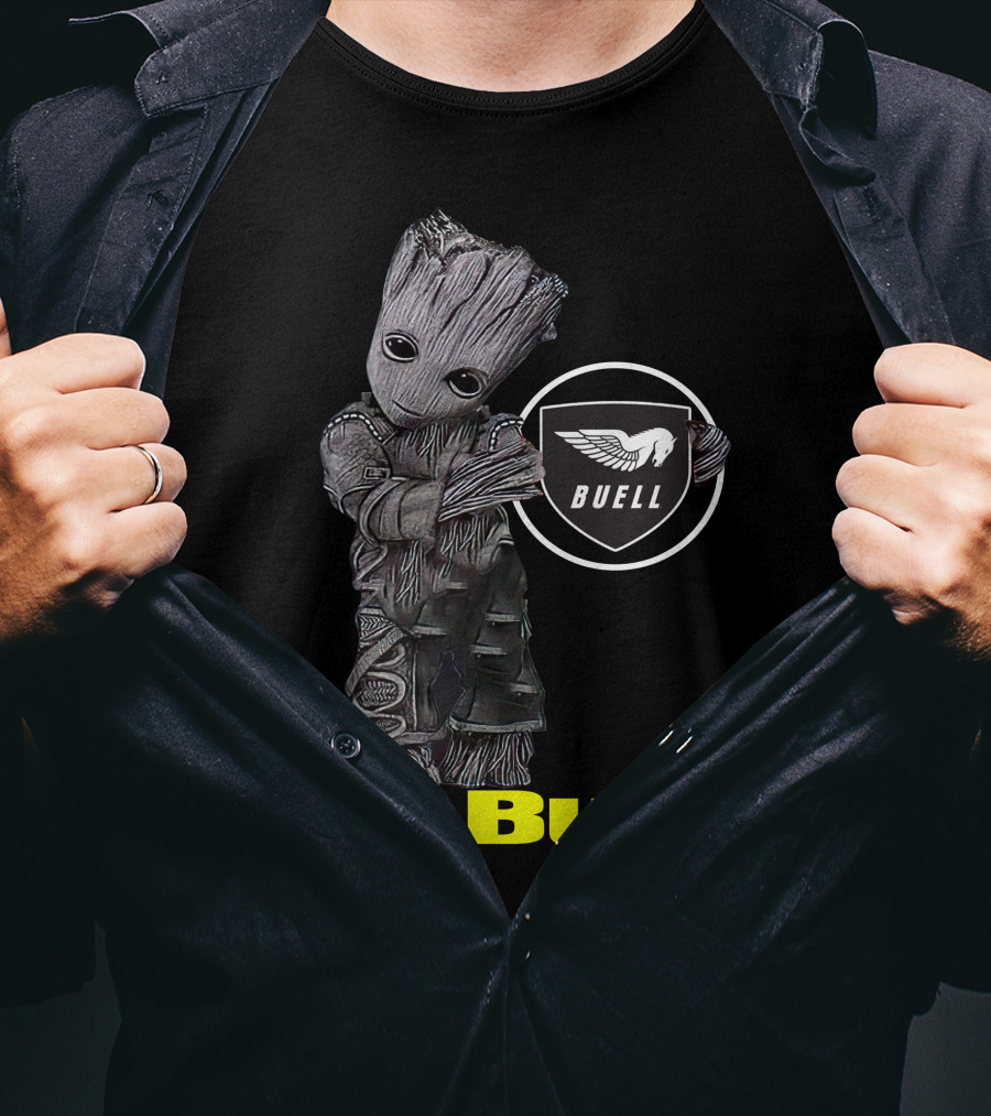 Buell Motorcycle Logo With Groot Character T-Shirt