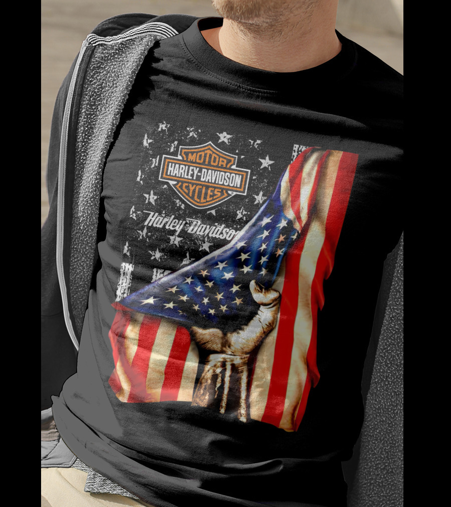 Harley Davidson American Flag Hand Motorcycle Cycles T-Shirt