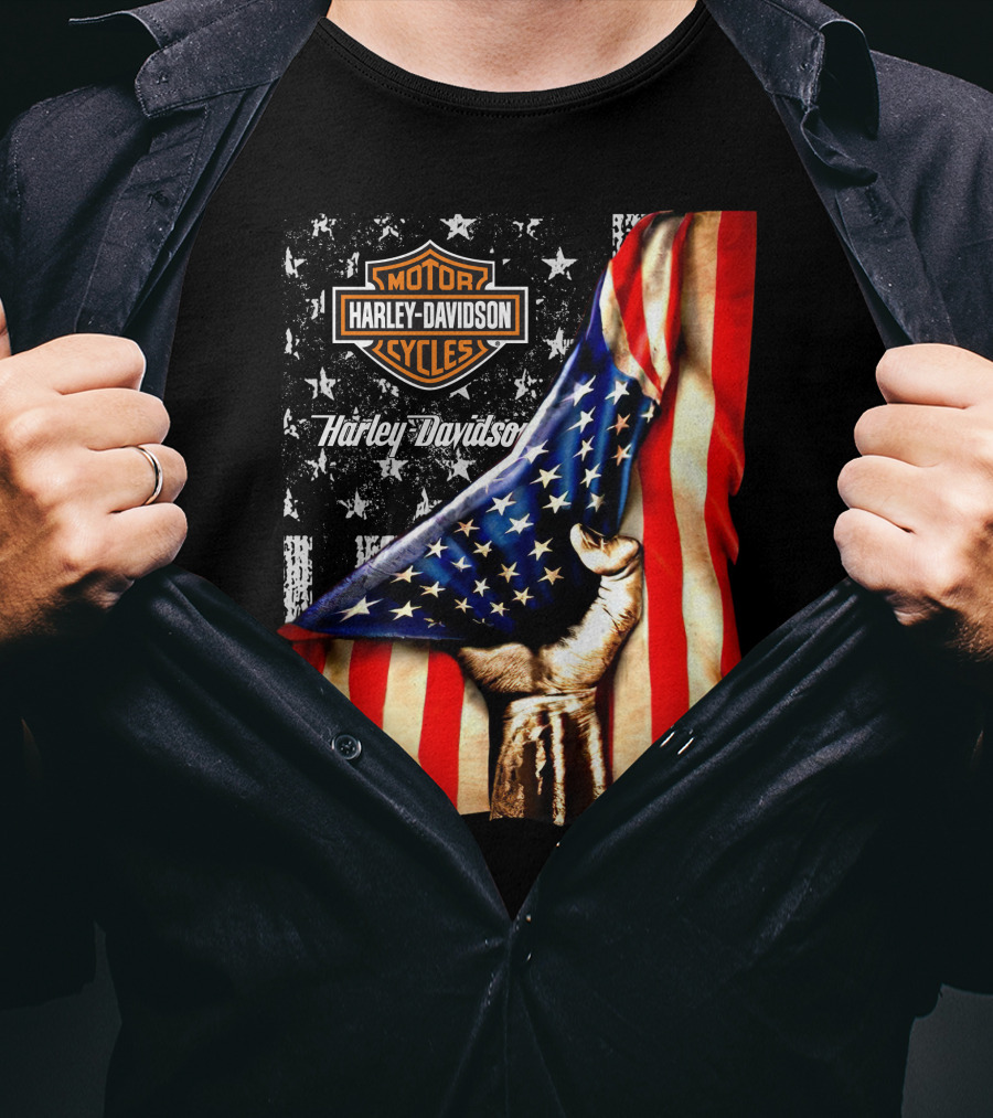 Harley Davidson American Flag Hand Motorcycle Cycles T-Shirt
