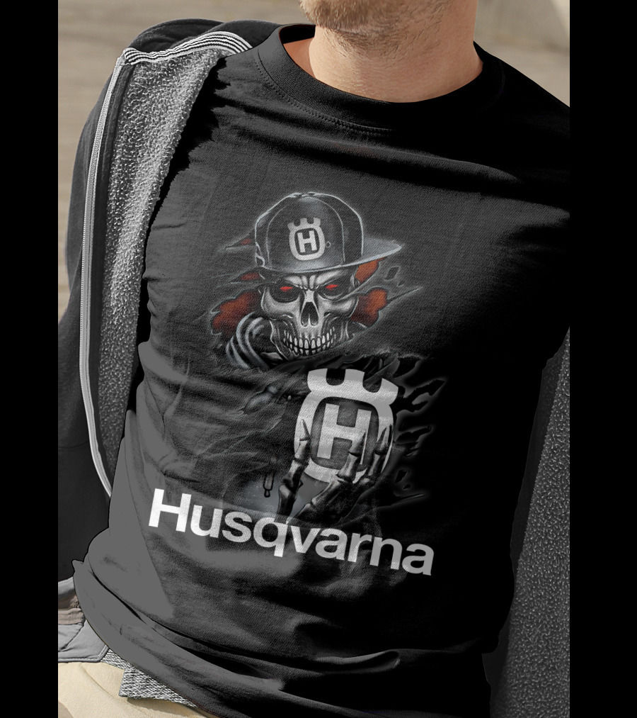 Husqvarna Skull With Cap And Logo T-Shirt