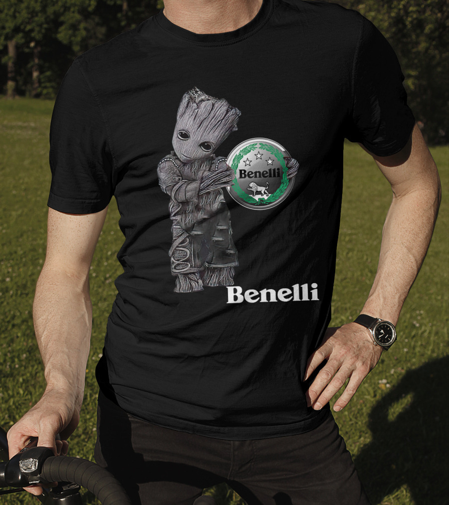 Benelli Logo With Tree-Like Character Holding T-Shirt