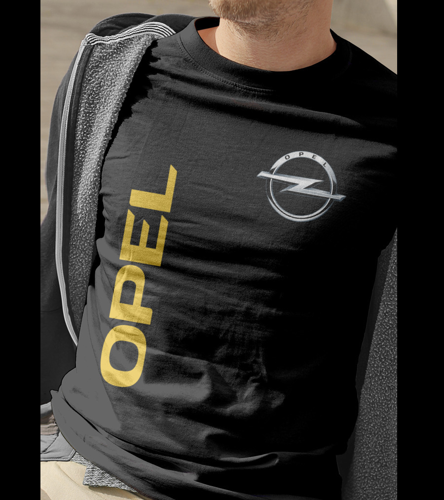 Opel Logo Vertical Text With Silver T-Shirt
