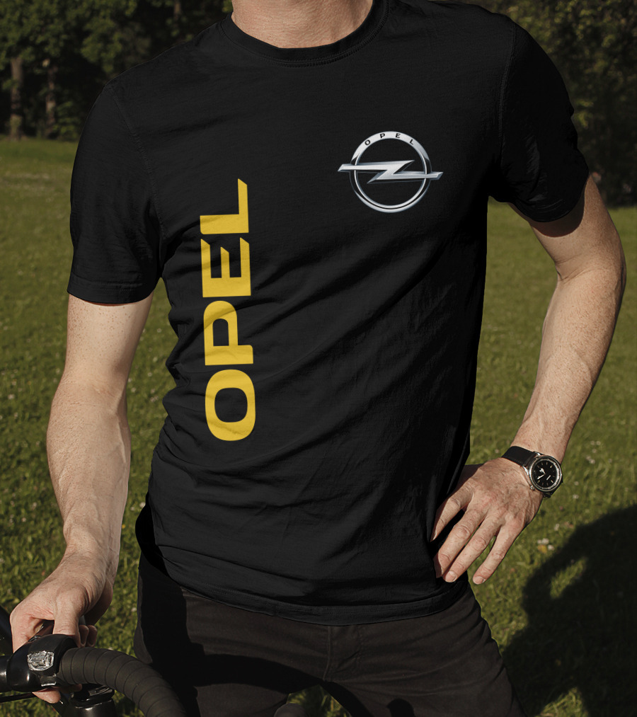 Opel Logo Vertical Text With Silver T-Shirt