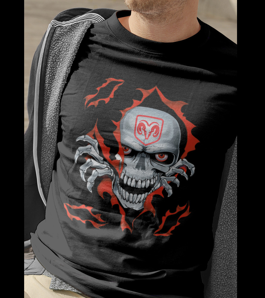 Dodge Ram Skull With Red Flames And Claws T-Shirt