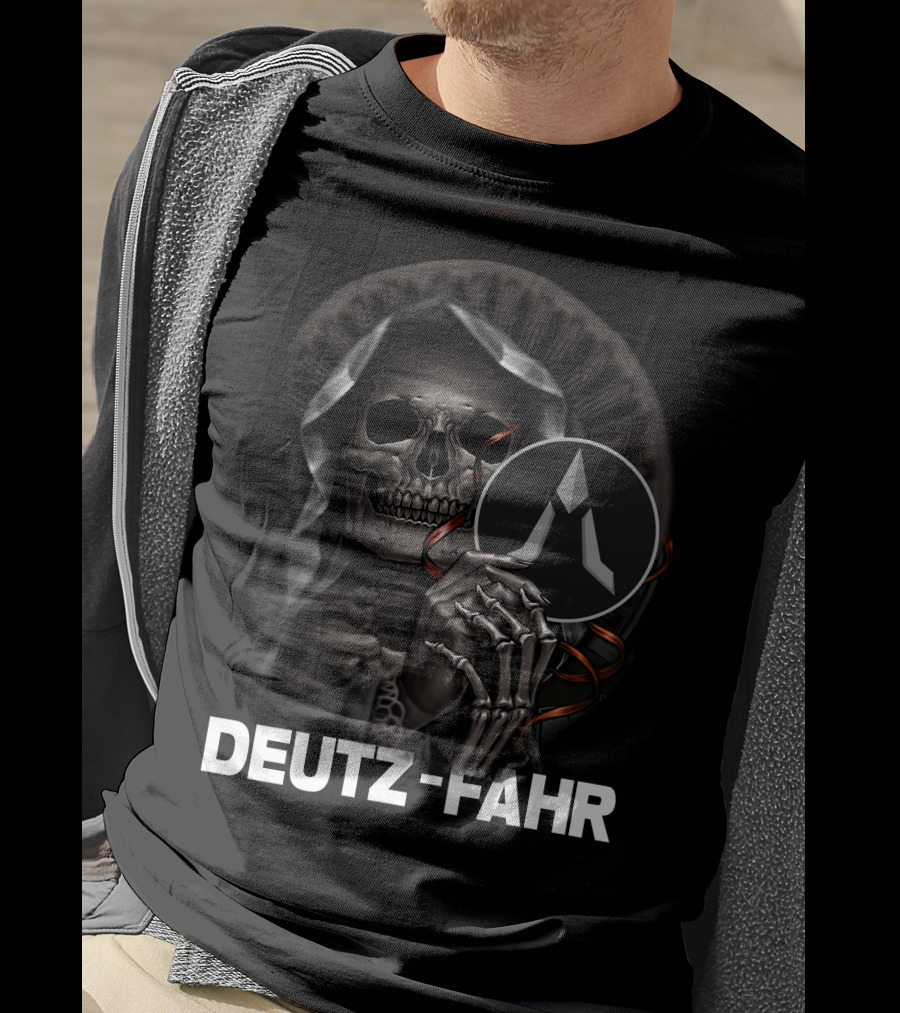 Deutz Fahr Grim Reaper Skeleton Cloaked Holding T-Shirt