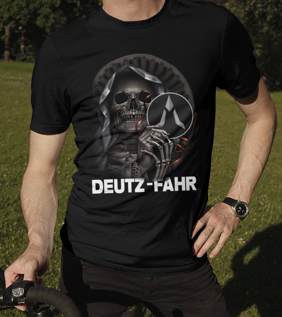 Deutz Fahr Grim Reaper Skeleton Cloaked Holding T-Shirt