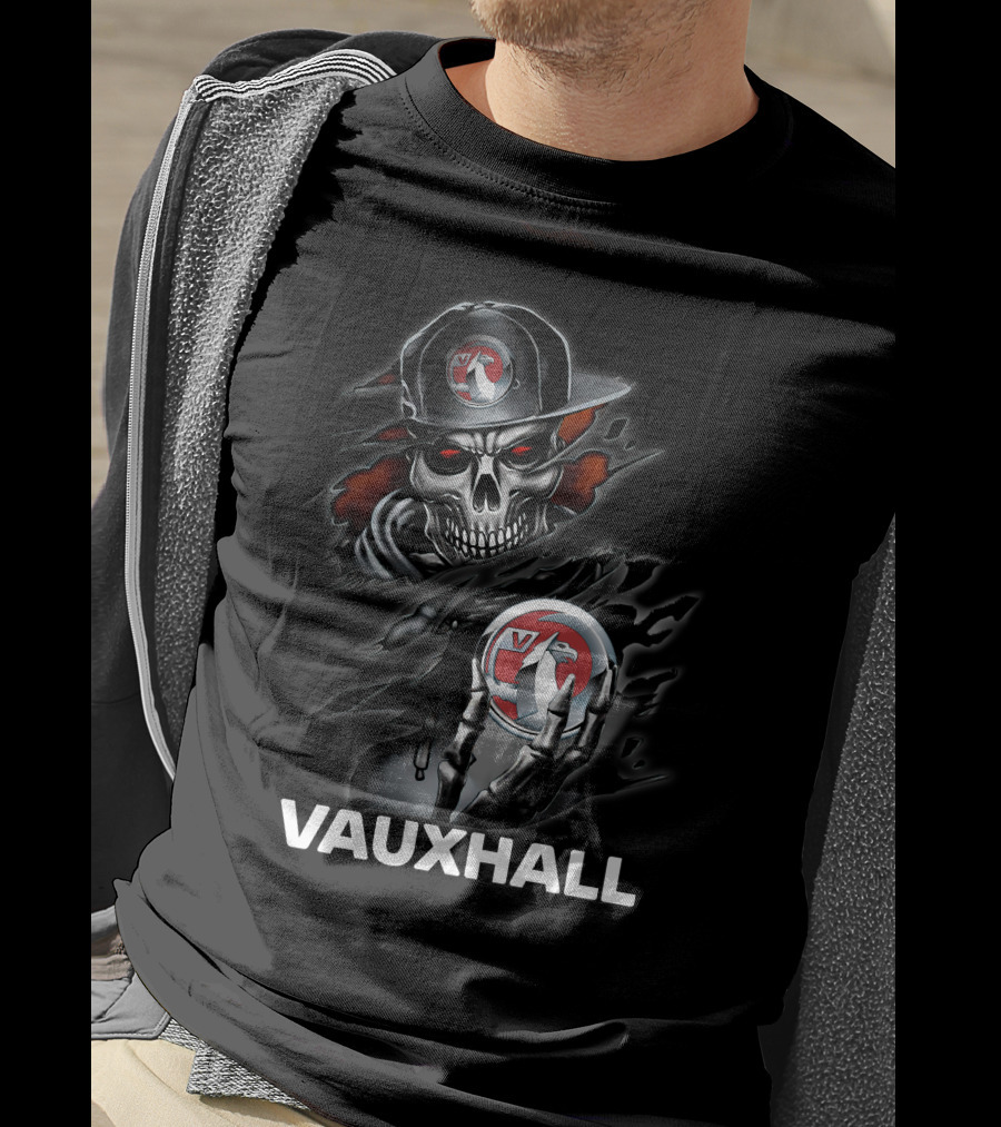 Vauxhall Skull And Logo Design With Hat And Claw Motif T-Shirt