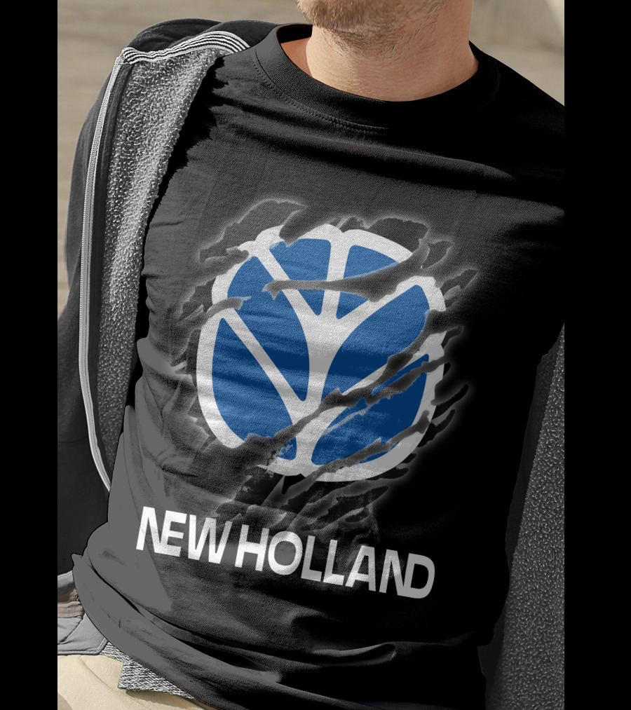New Holland Blue Logo Ripped Effect T-Shirt