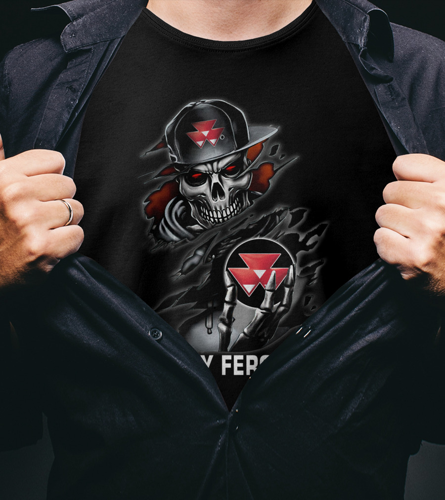 Massey Ferguson Skull Emblem Red Triangle Motif T-Shirt