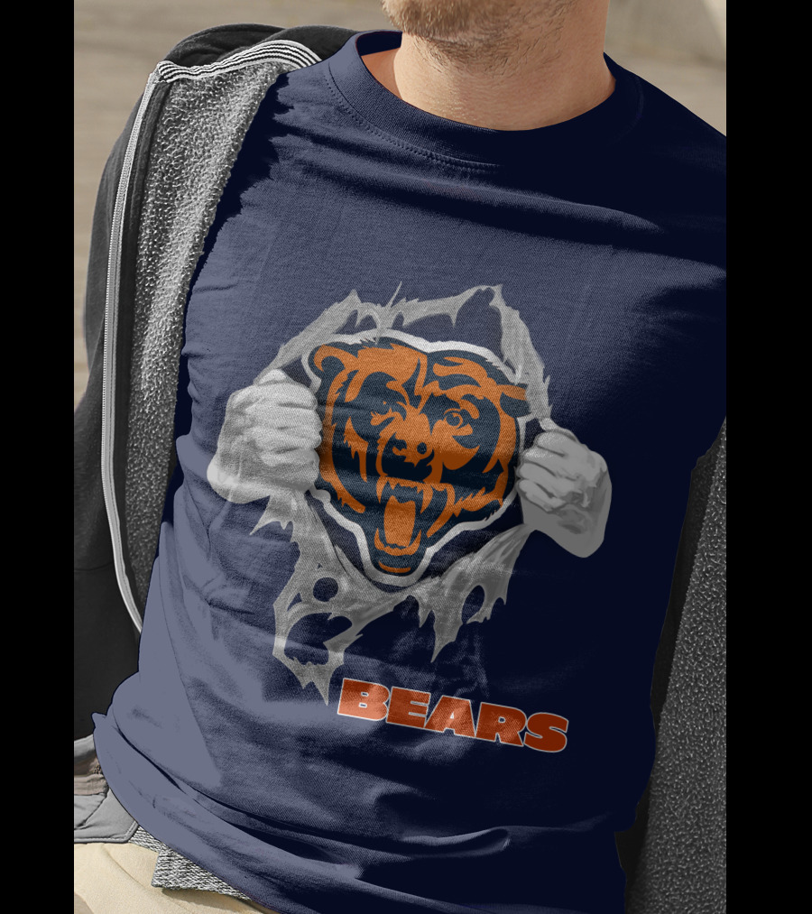 Chicago Bears Logo: Fierce Bear Ripping Through With Orange And Blue T-Shirt