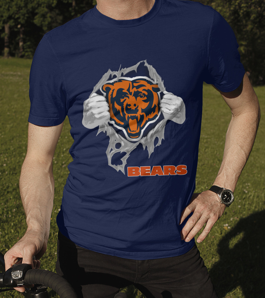 Chicago Bears Logo: Fierce Bear Ripping Through With Orange And Blue T-Shirt