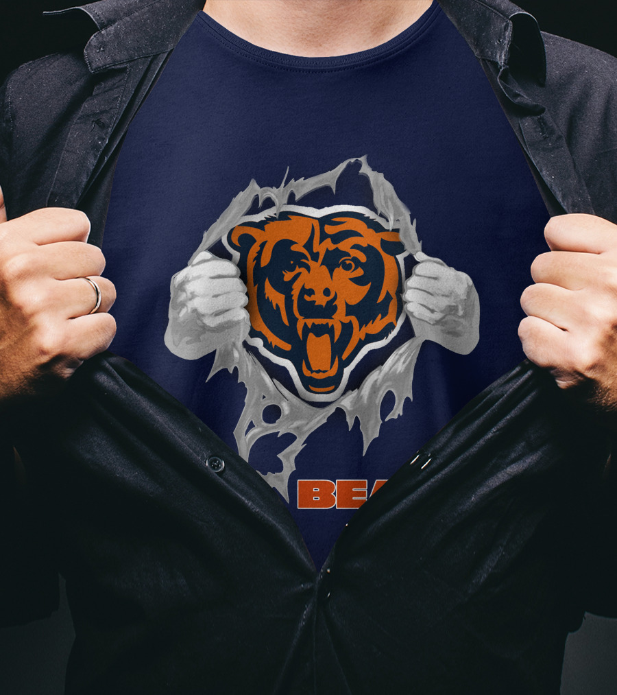 Chicago Bears Logo: Fierce Bear Ripping Through With Orange And Blue T-Shirt