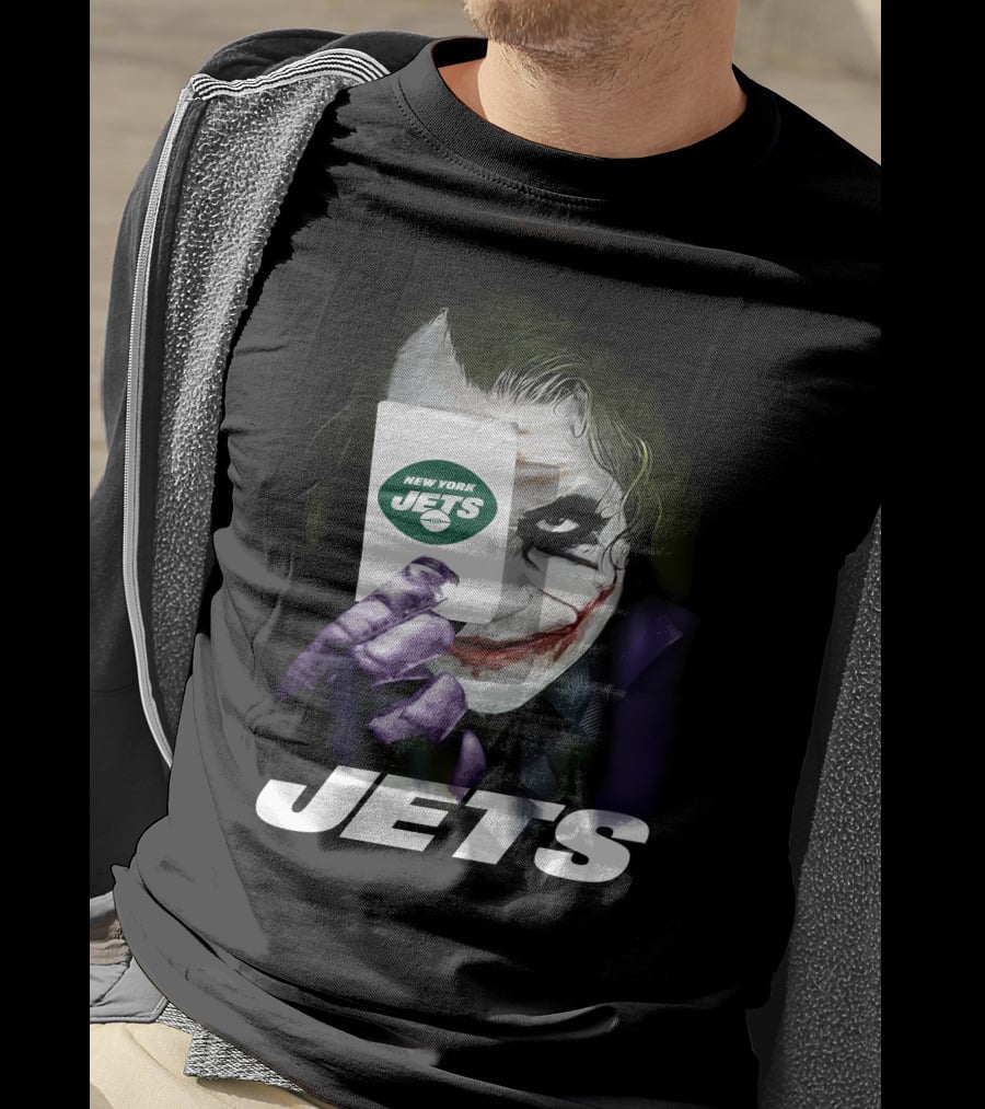 New York Jets Joker Card Face Holding License Plate Style T-Shirt