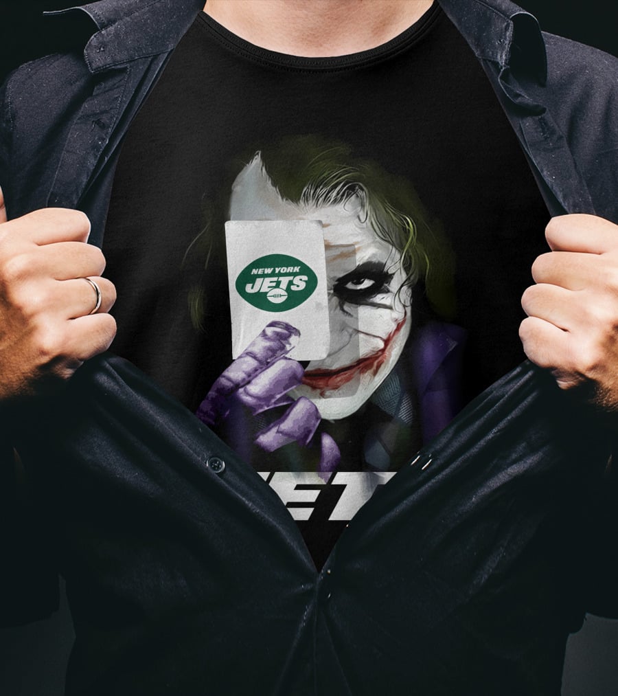 New York Jets Joker Card Face Holding License Plate Style T-Shirt