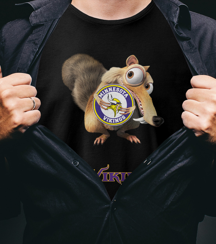 Minnesota Vikings Scrat Character Holding Logo T-Shirt