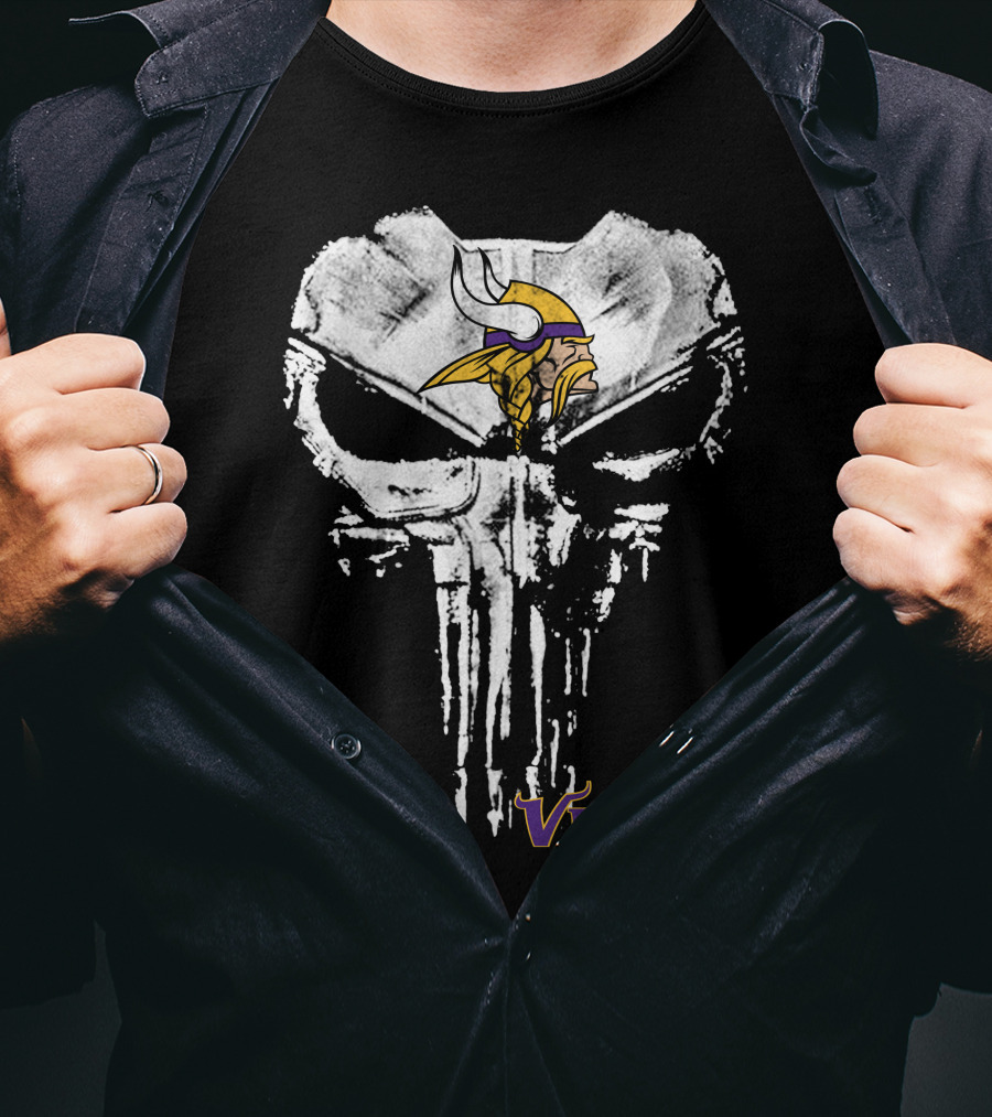 Vikings Punisher Skull Logo Fusion T-Shirt