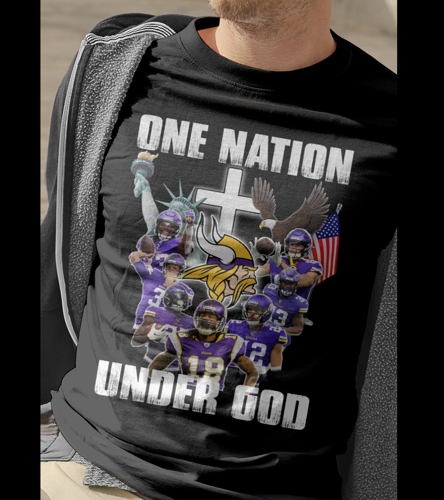 Vikings One Nation Under God Nfl Players Liberty Eagle Flag Cross T-Shirt