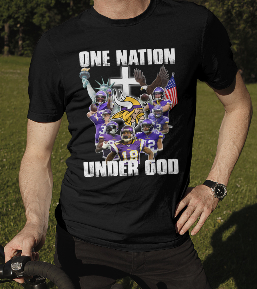 Vikings One Nation Under God Nfl Players Liberty Eagle Flag Cross T-Shirt