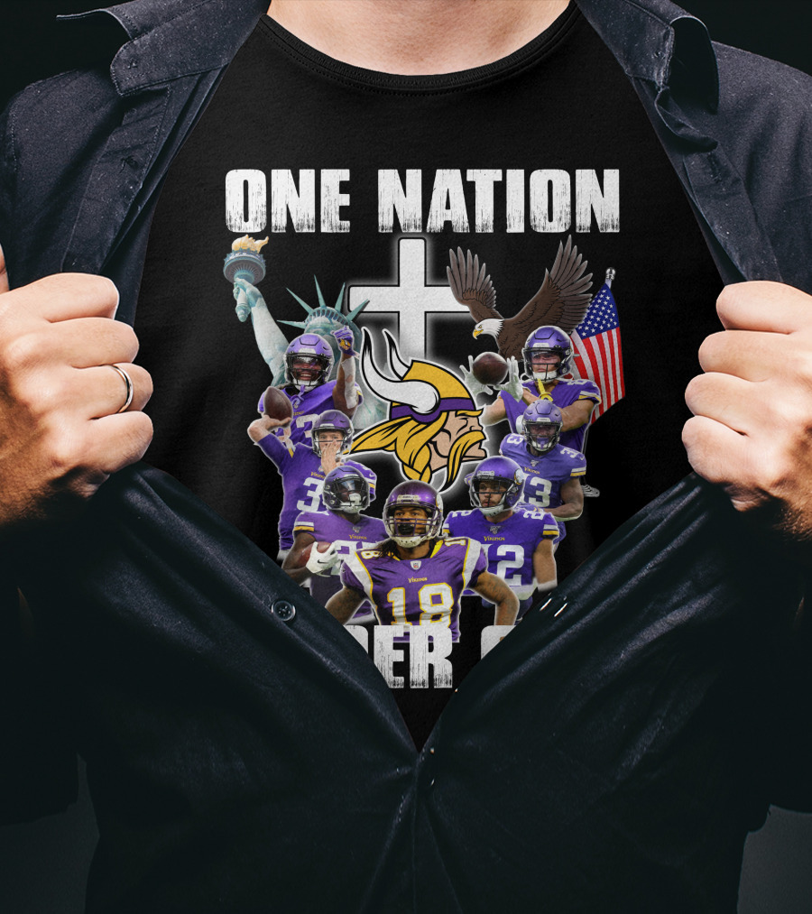 Vikings One Nation Under God Nfl Players Liberty Eagle Flag Cross T-Shirt