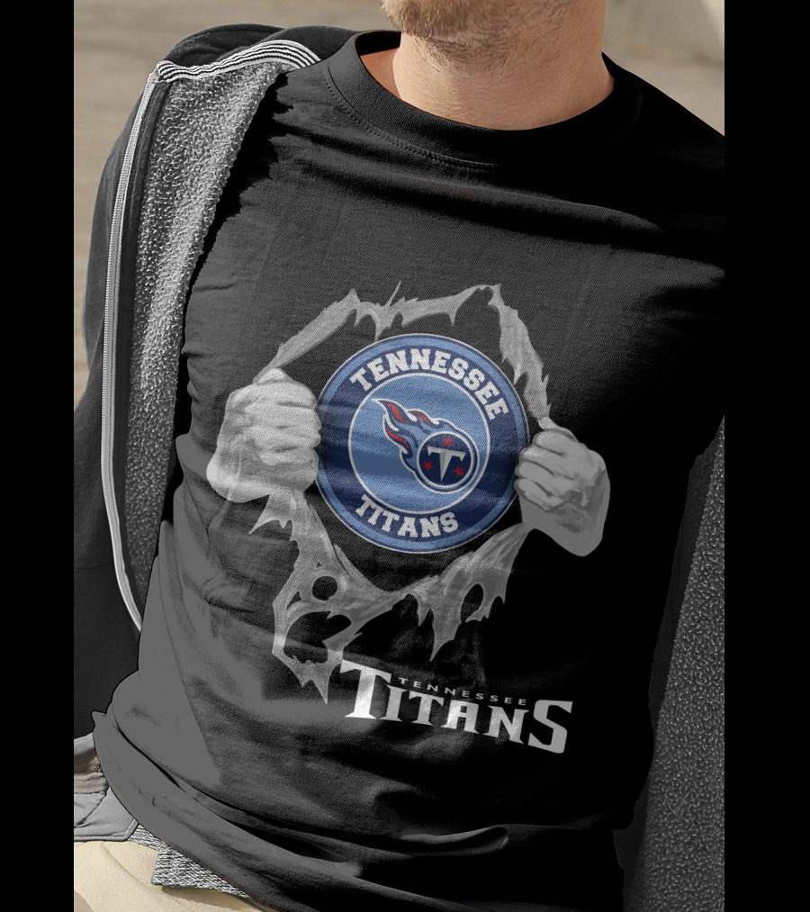 Tennessee Titans Football Logo With Torn Effect And Hands T-Shirt