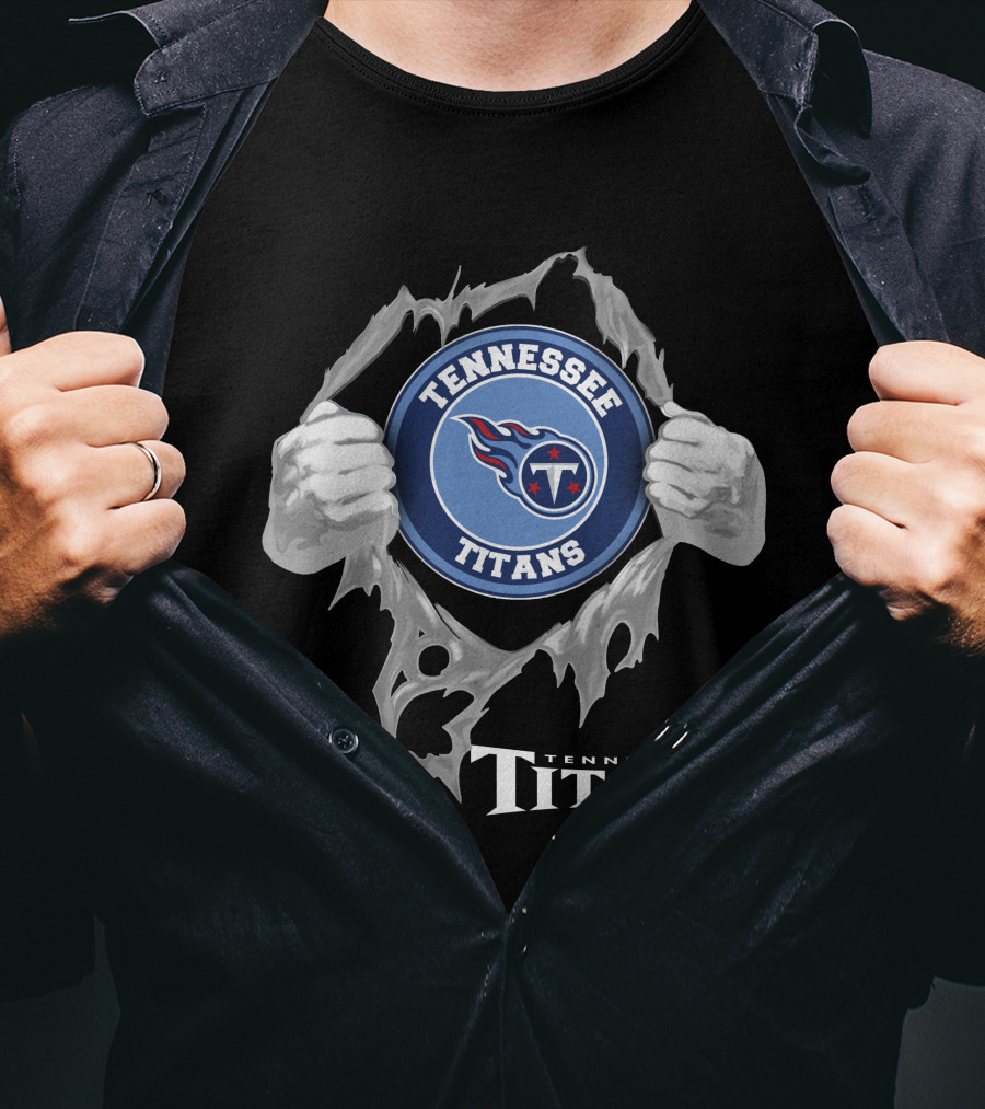 Tennessee Titans Football Logo With Torn Effect And Hands T-Shirt