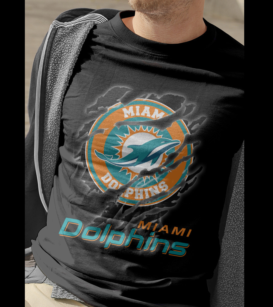 Miami Dolphins Logo With Claw Marks T-Shirt