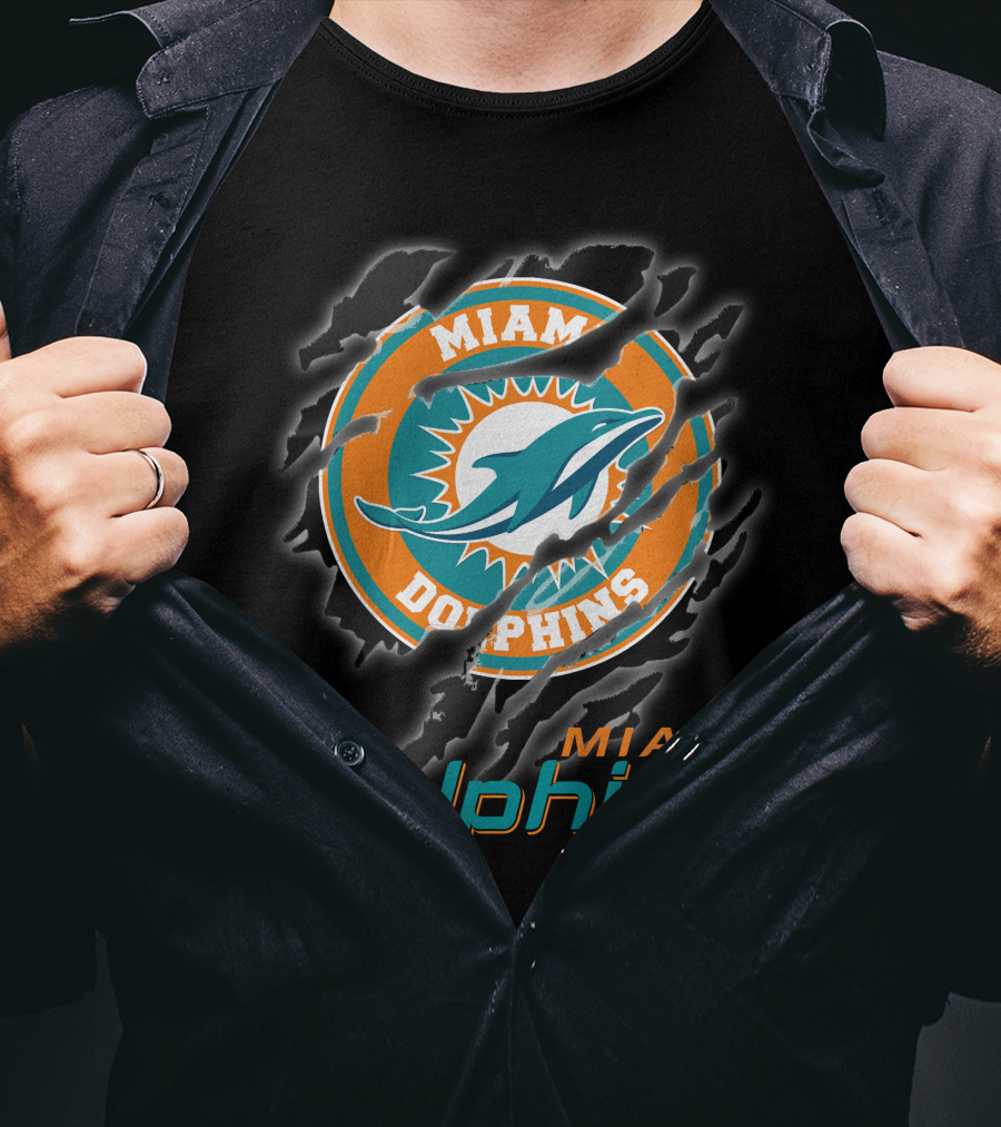 Miami Dolphins Logo With Claw Marks T-Shirt
