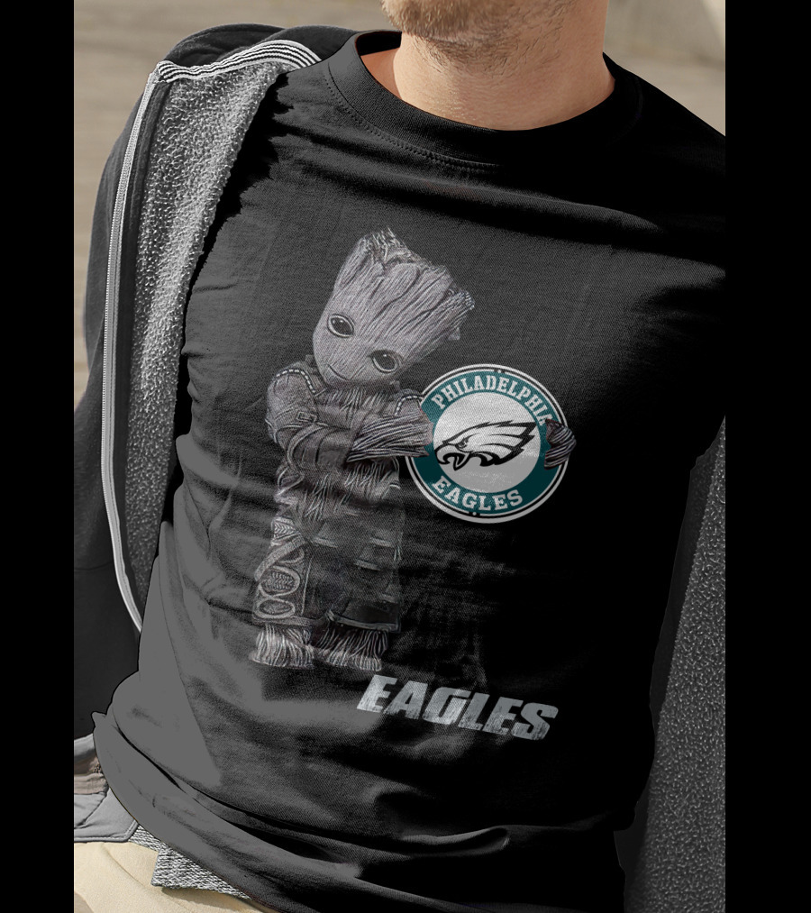 Groot Hugging Philadelphia Eagles Logo Eagles T-Shirt