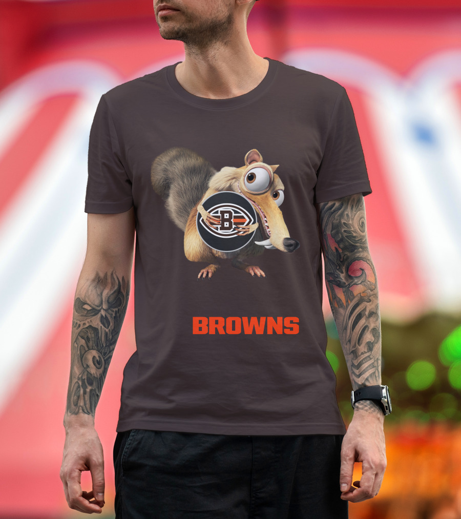 Browns 09 Animated Character Holding Football T-Shirt
