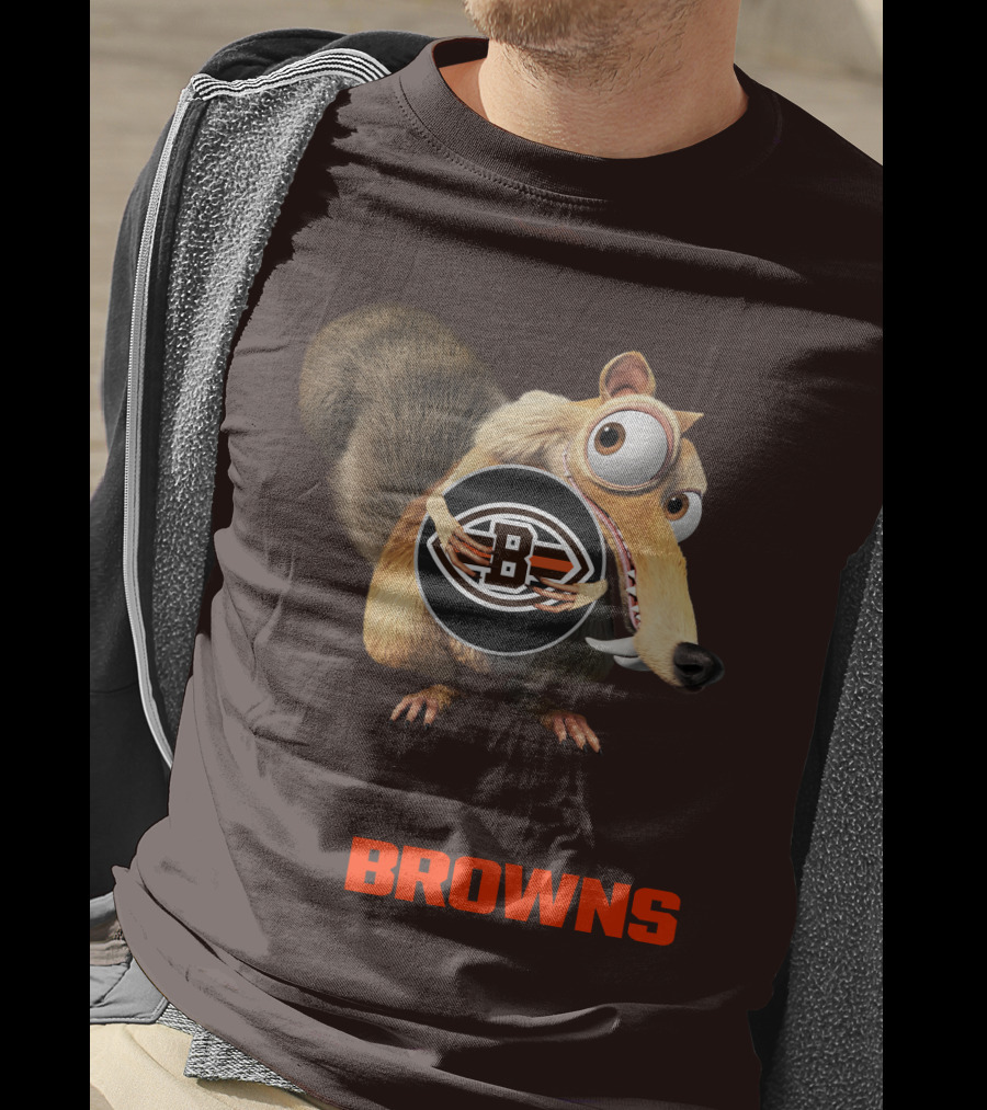 Browns 09 Animated Character Holding Football T-Shirt