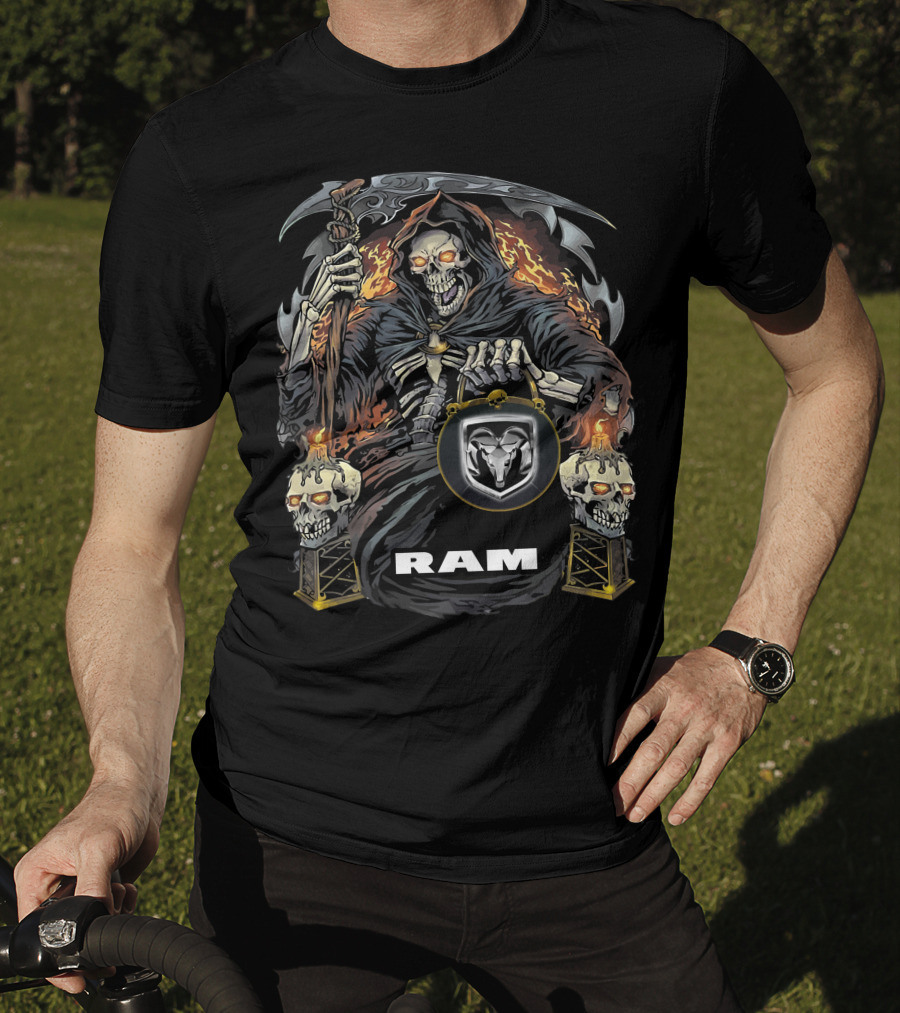 Ram Grim Reaper Skull Flames T-Shirt