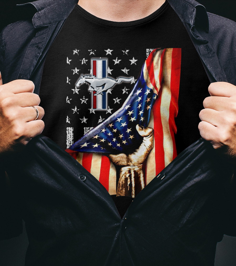 Mustang 04 American Flag Stars And Stripes Horse T-Shirt