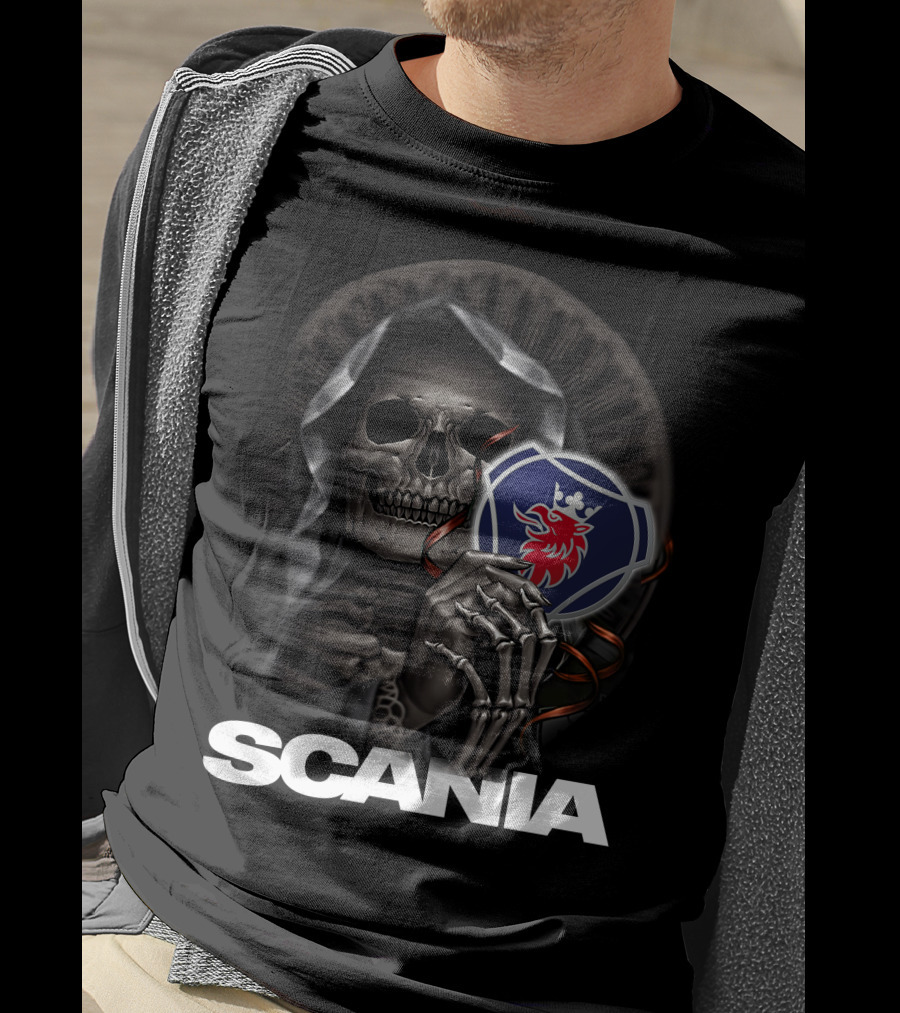 Scania Grim Reaper With Emblem And Hooded Skeleton T-Shirt
