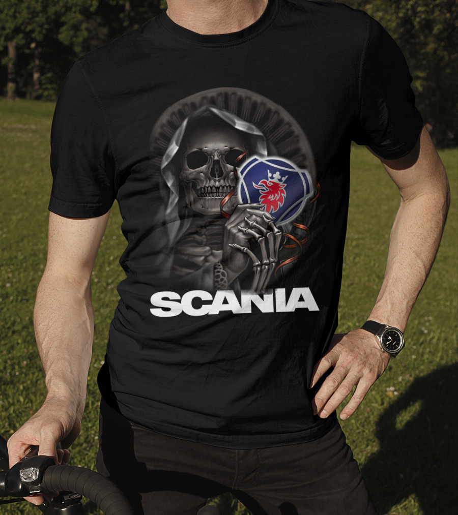 Scania Grim Reaper With Emblem And Hooded Skeleton T-Shirt