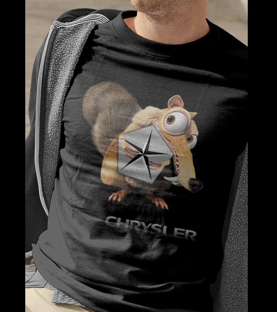 Chrysler Logo With Iconic Ice Age Character Holding T-Shirt