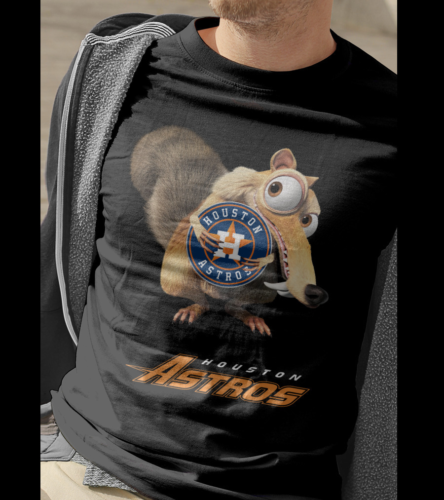 Houston Astros Ice Age Crossover With Iconic Character Holding T-Shirt