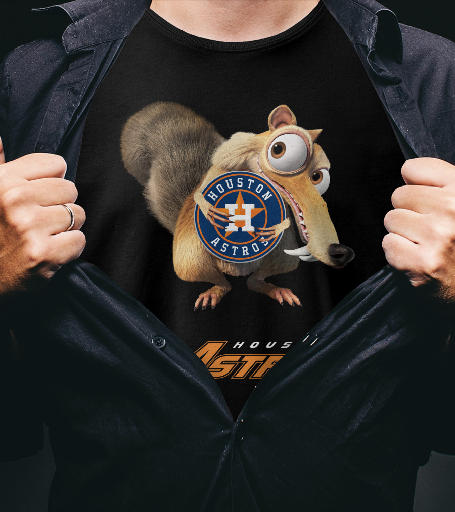 Houston Astros Ice Age Crossover With Iconic Character Holding T-Shirt