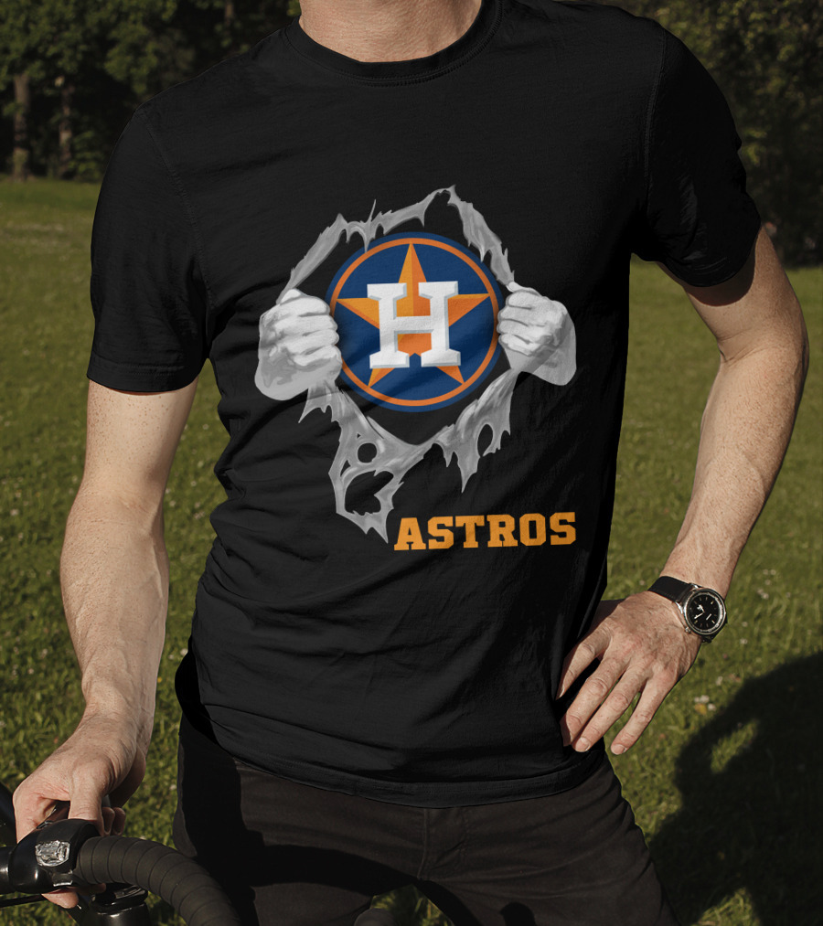Astros Team Logo With Hands Ripping Open T-Shirt