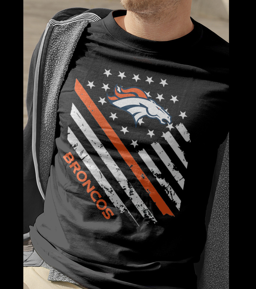 Broncos Logo With Stars And Stripes In Orange And White T-Shirt