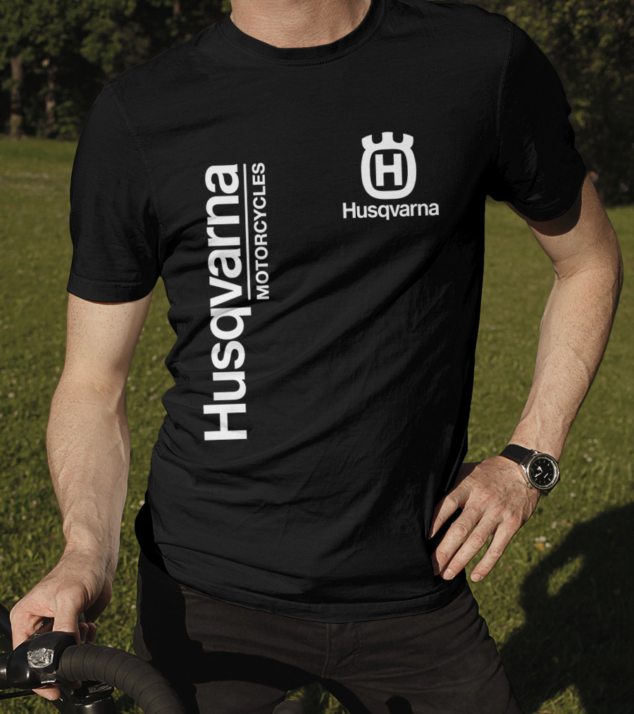 Husqvarna Motorcycles Vertical Text With Icon T-Shirt