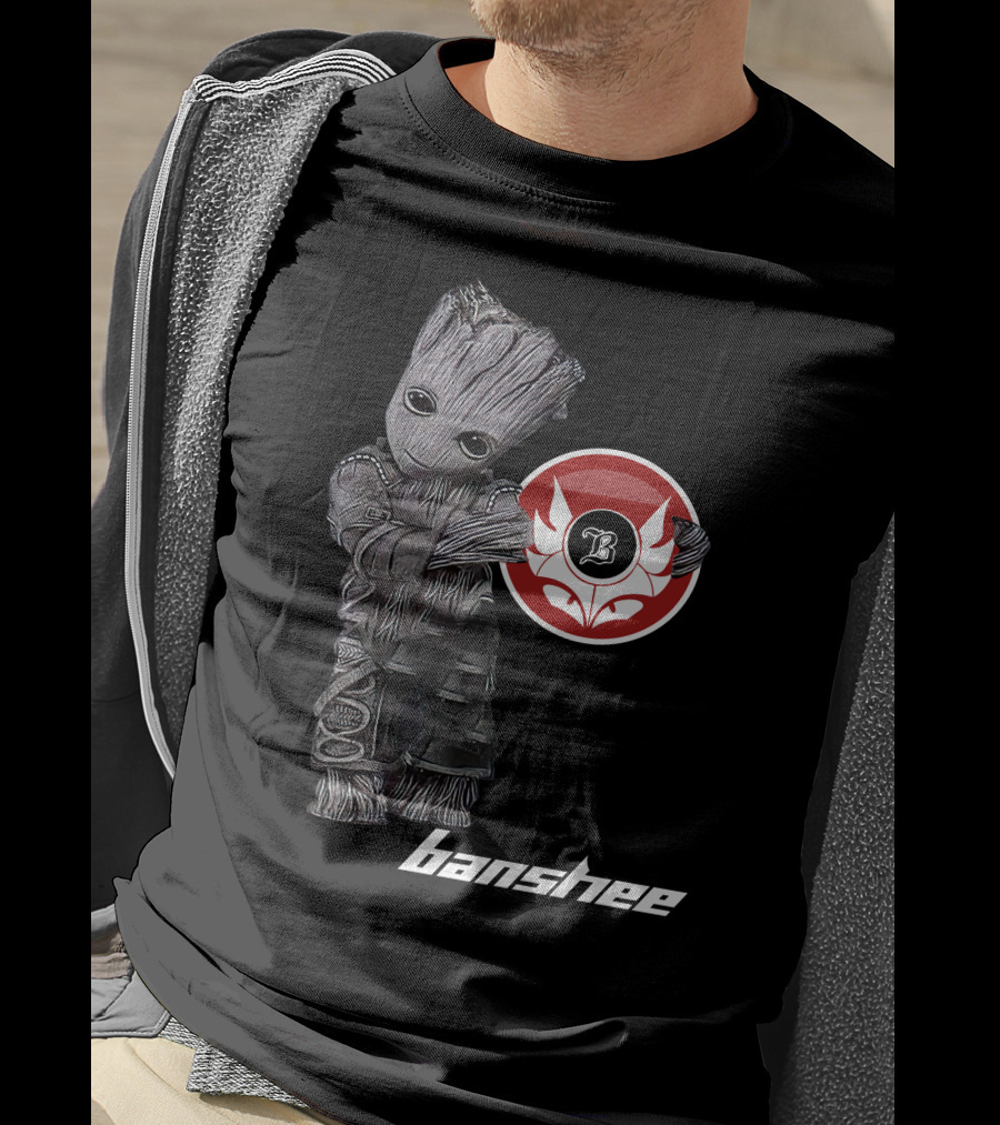 Banshee5 Groot Holding Red Circle Emblem With B Symbol T-Shirt
