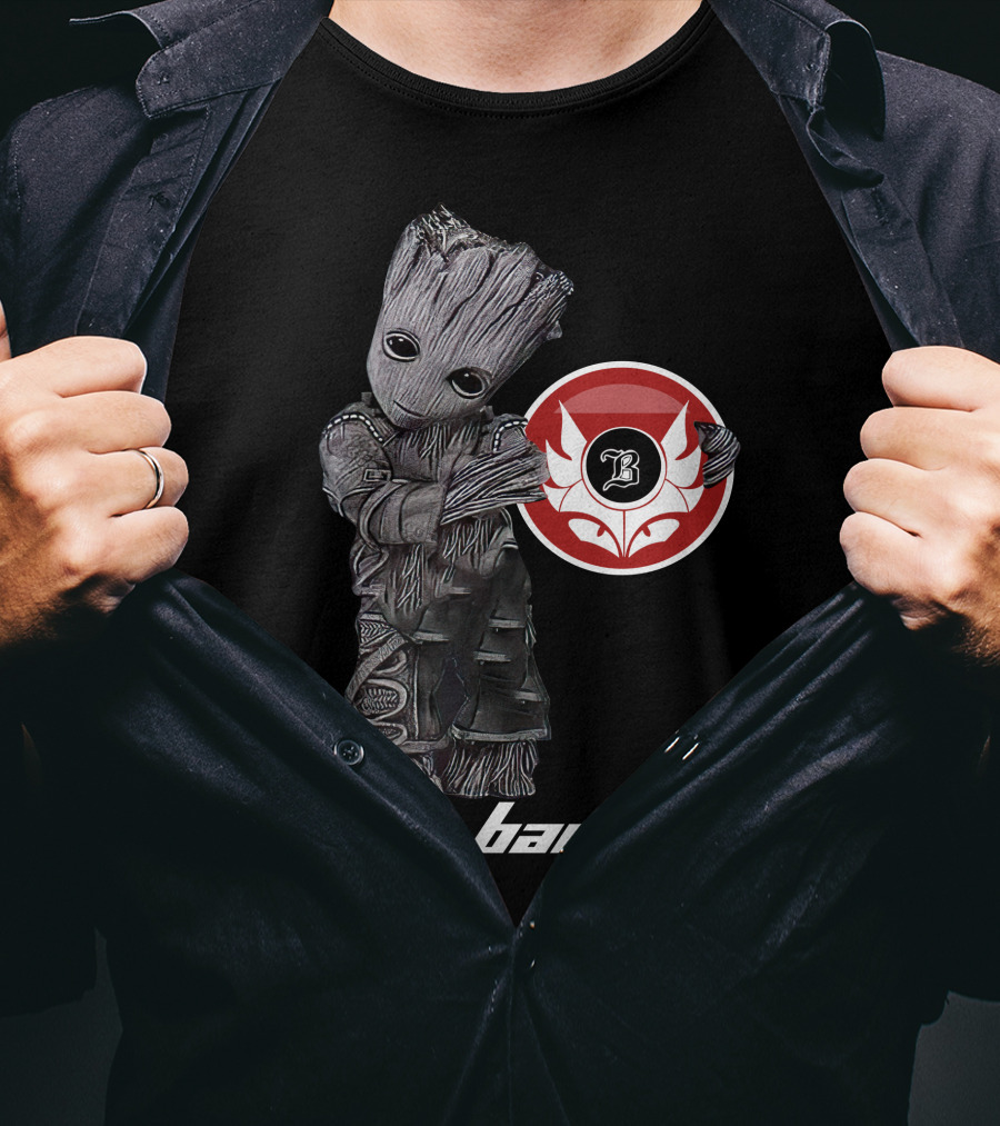 Banshee5 Groot Holding Red Circle Emblem With B Symbol T-Shirt