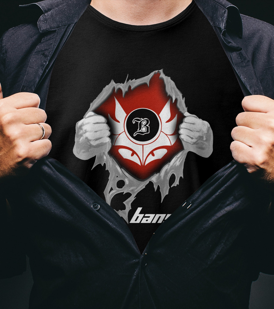 Banshee Ripped Logo With Winged Emblem And Bold Letter B On Dark T-Shirt