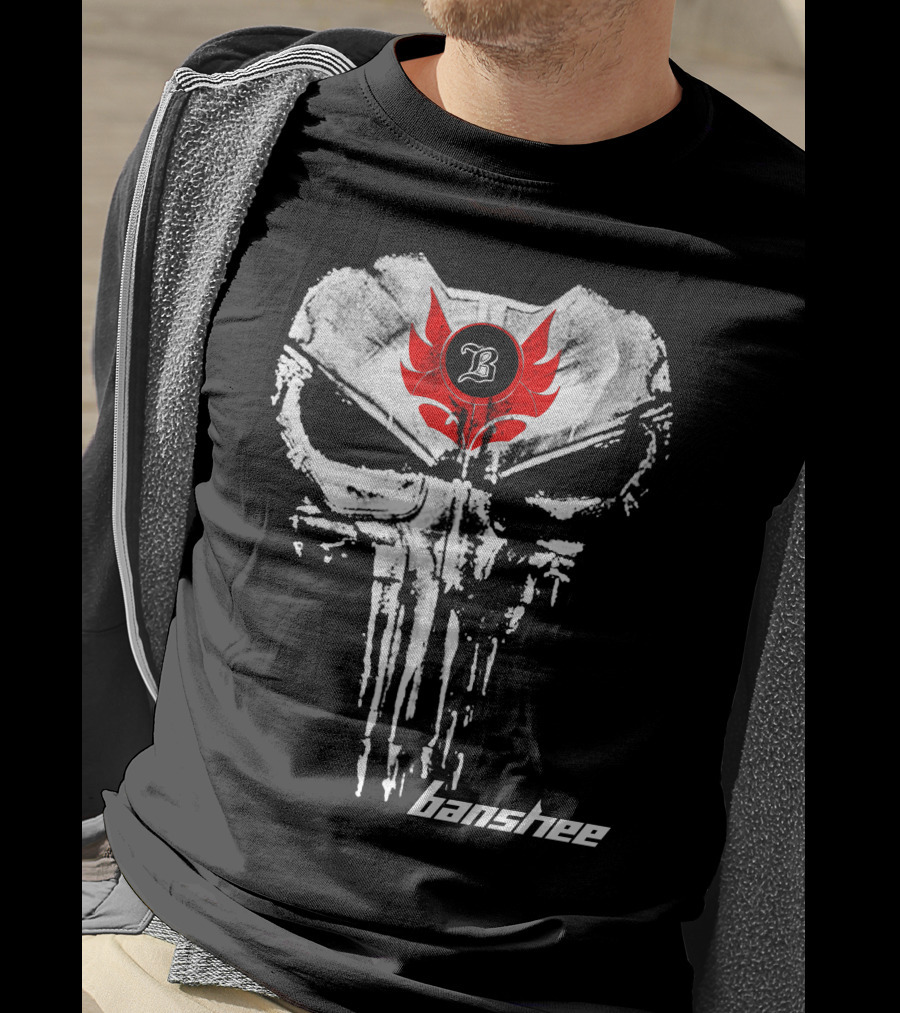 Banshee Skull Symbol With Red Flame Emblem And Letter B T-Shirt