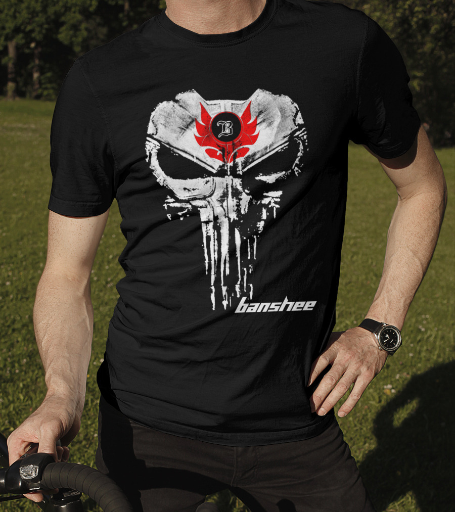 Banshee Skull Symbol With Red Flame Emblem And Letter B T-Shirt