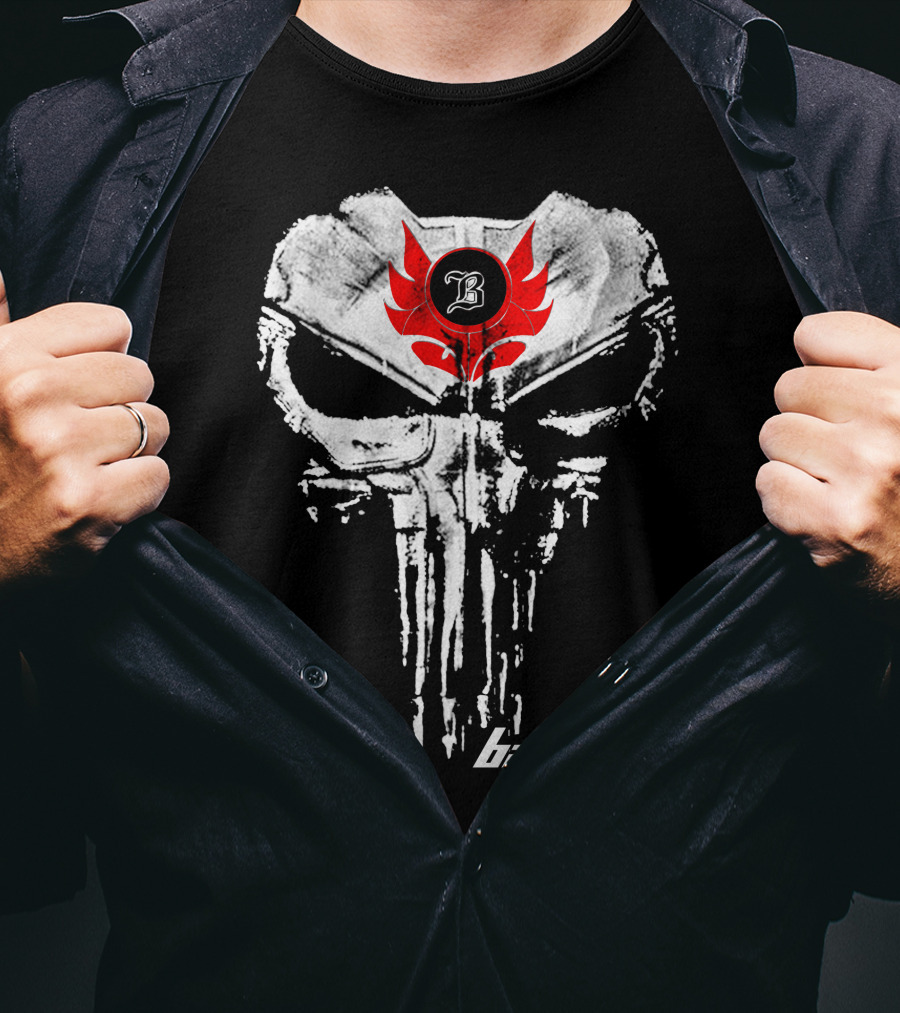 Banshee Skull Symbol With Red Flame Emblem And Letter B T-Shirt