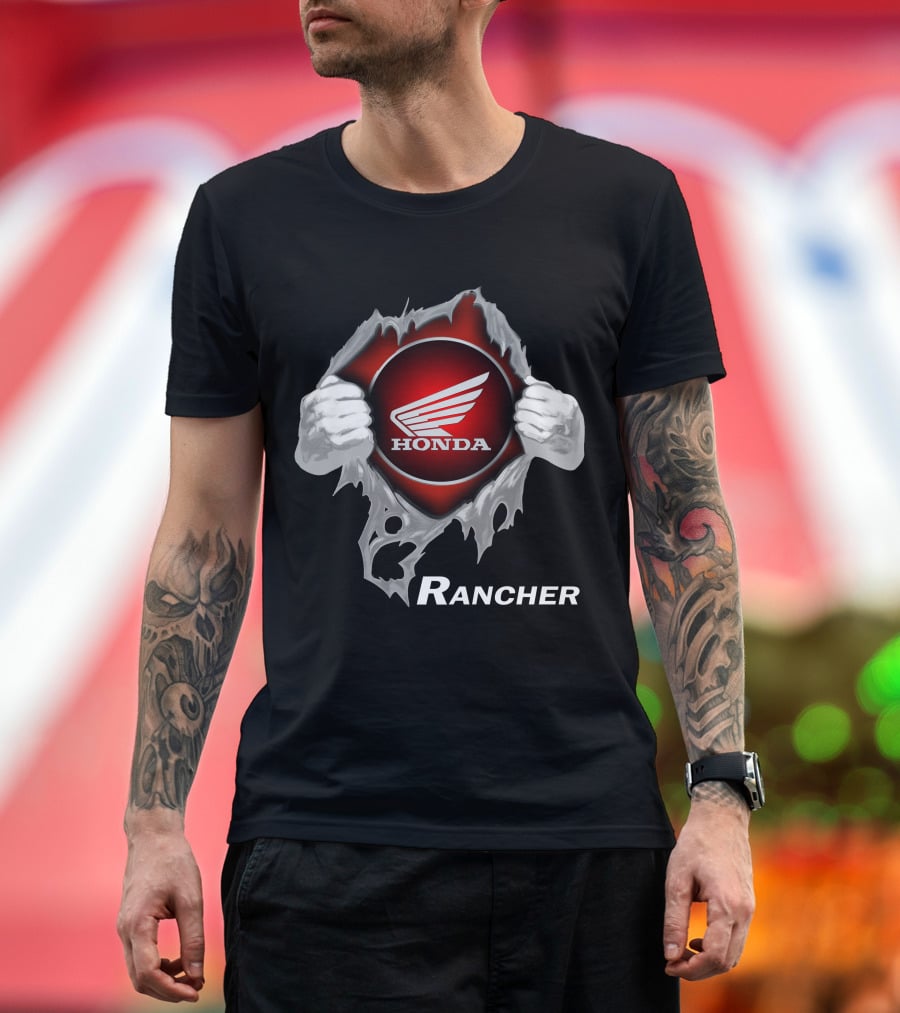 Honda Rancher Motorcycle Logo With Ripping Effect T-Shirt